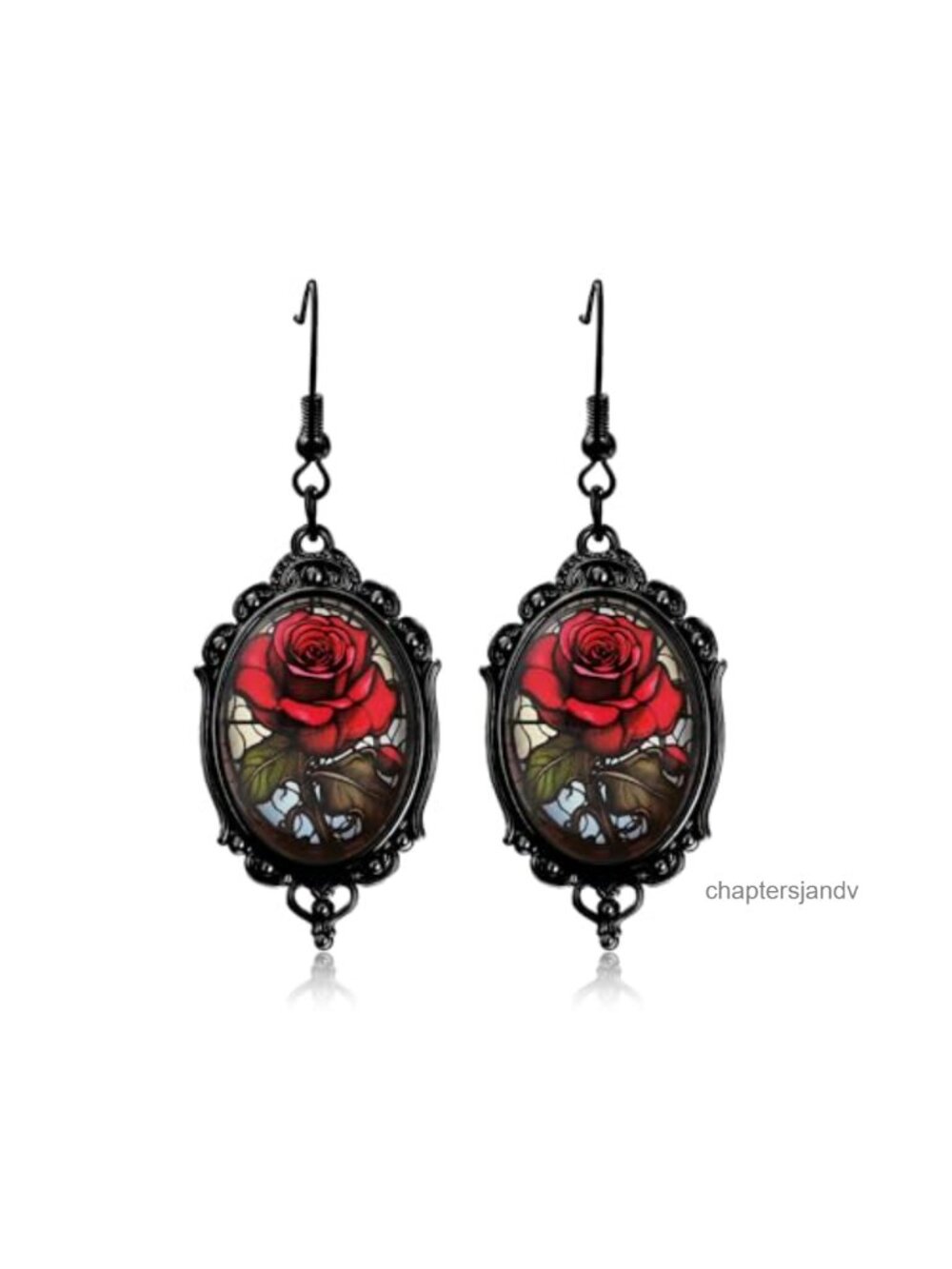 Gothic Glass Cameo Drop Earrings Lever Back Halloween Costume Jewelry